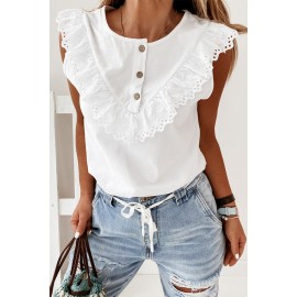 White Buttons Ruffled Tank Top