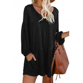 Black Wanderlust Pocketed Tiered Tunic Dress