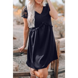 Black Lace Sleeve Frill Trim Smock Dress