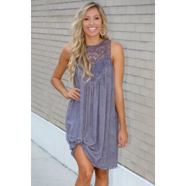 Violet Lace Neck Sleeveless Flowy Dress