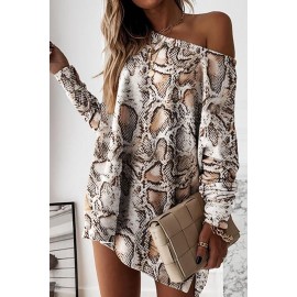 Snakeskin Print Long Sleeve Loose Mini Dress