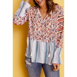 Loose Fit Floral Striped Blouse